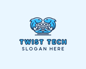 Symmetrical Aquatic Fish logo design