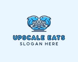 Symmetrical Aquatic Fish logo design