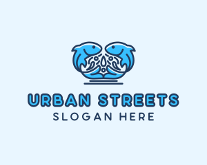 Symmetrical Aquatic Fish logo design