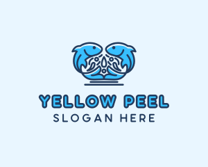 Symmetrical Aquatic Fish logo design