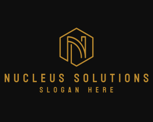 Golden Hexagon Letter N logo design