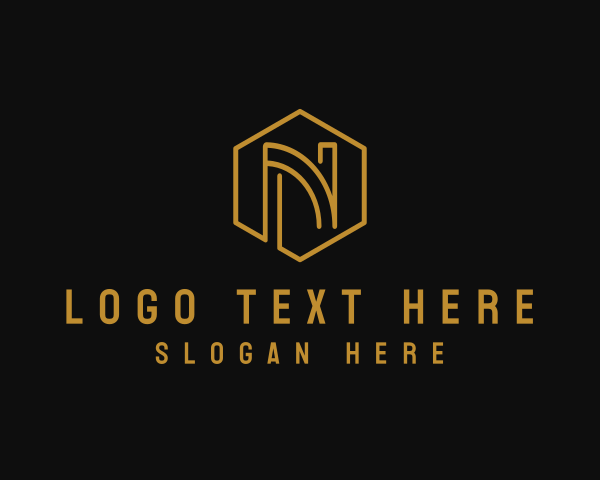 Golden Hexagon Letter N logo