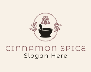 Floral Wreath Mortar Pestle logo design