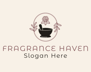 Floral Wreath Mortar Pestle logo design