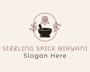 Floral Wreath Mortar Pestle logo design