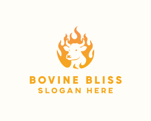 Flame BBQ Grill Cow logo design