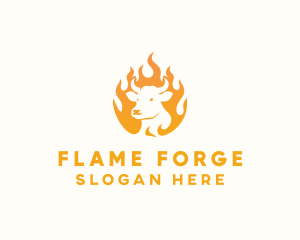 Flame BBQ Grill Cow logo design