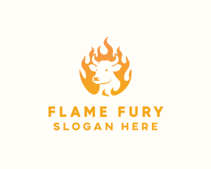 Flame BBQ Grill Cow logo design