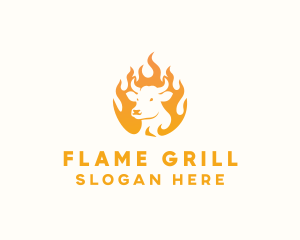 Flame BBQ Grill Cow logo design