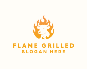 Flame BBQ Grill Cow logo design