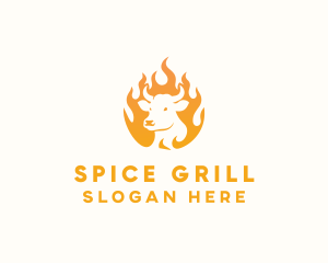 Flame BBQ Grill Cow logo design