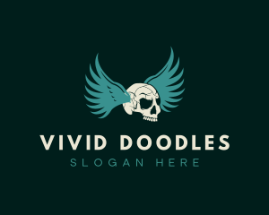 Head Skull Wings logo design