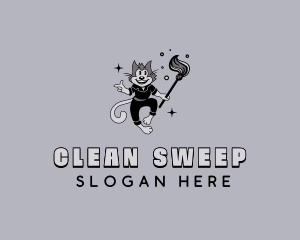 Janitorial Cat Cleaner logo design