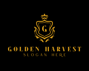 Golden Luxury Crown Shield logo design