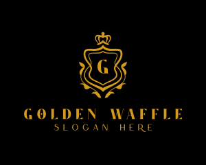 Golden Luxury Crown Shield logo design