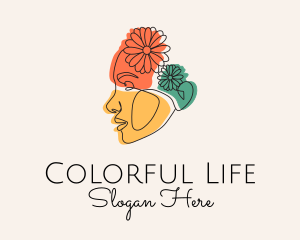 Colorful Floral Woman Profile logo design