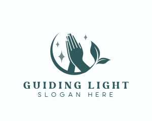 Sacred Leaf Hand Prayer logo design