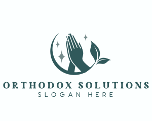 Sacred Leaf Hand Prayer logo design