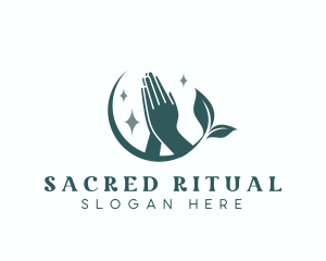 Sacred Leaf Hand Prayer logo design