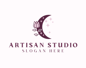 Floral Moon Crescent logo design