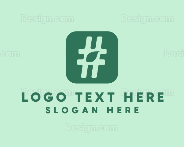 Green Leaf Hashtag Logo