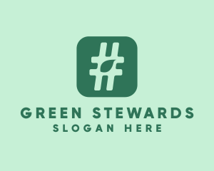 Green Leaf Hashtag  logo design