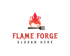 BBQ Steak Fire Flame logo design