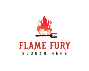 BBQ Steak Fire Flame logo design