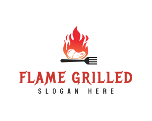 BBQ Steak Fire Flame logo design