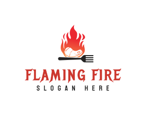 BBQ Steak Fire Flame logo design