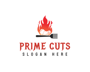 BBQ Steak Fire Flame logo design