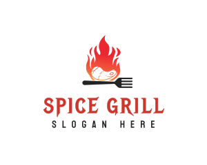 BBQ Steak Fire Flame logo design