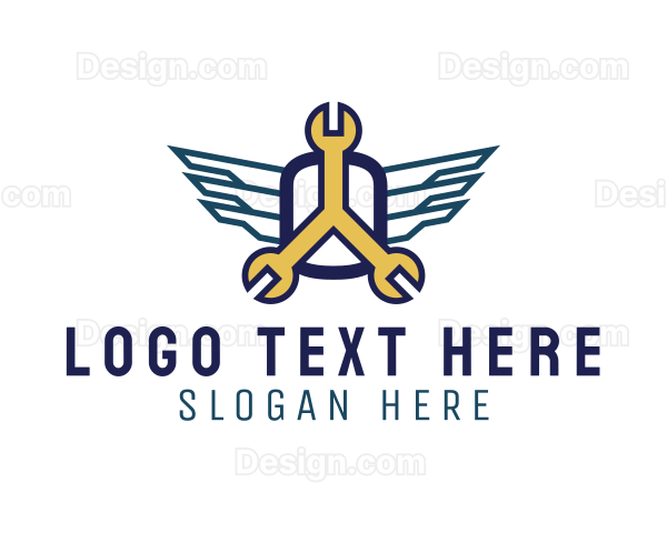 Winged Wrench Badge Logo