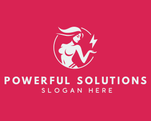 Energy Lightning Bolt Woman logo design