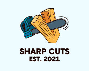 Chainsaw Wood Cutter  logo design