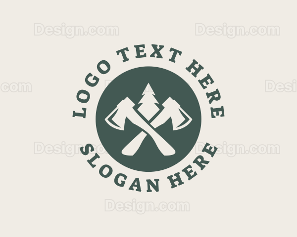 Pine Tree Axe Lumberjack Logo