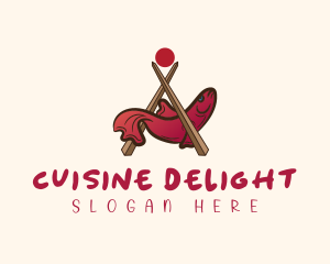 Fish Chopsticks Seafood logo design