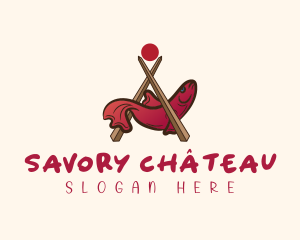 Fish Chopsticks Seafood logo design