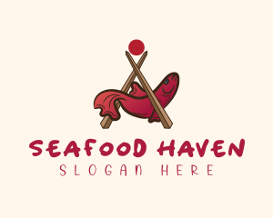 Fish Chopsticks Seafood logo design