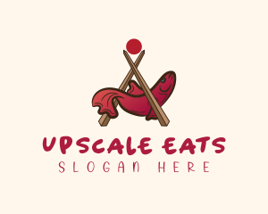 Fish Chopsticks Seafood logo design