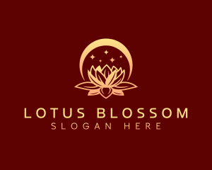 Lotus Flower Crescent Moon logo design