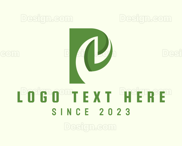 Herb Leaf Farming Letter P Logo