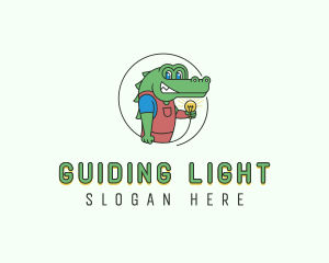 Electrician Crocodile Lightbulb logo design