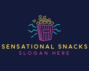 Neon Popcorn Snack logo design