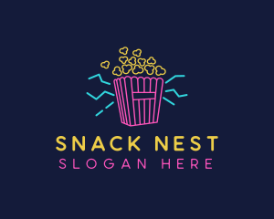 Neon Popcorn Snack logo design