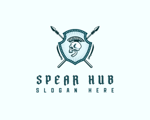 Shield Spear Skull logo design