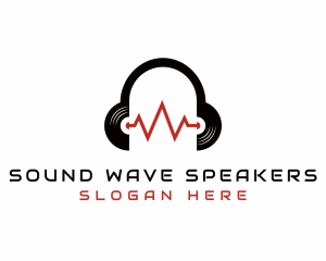 Vinyl Headset Sound Wave logo design