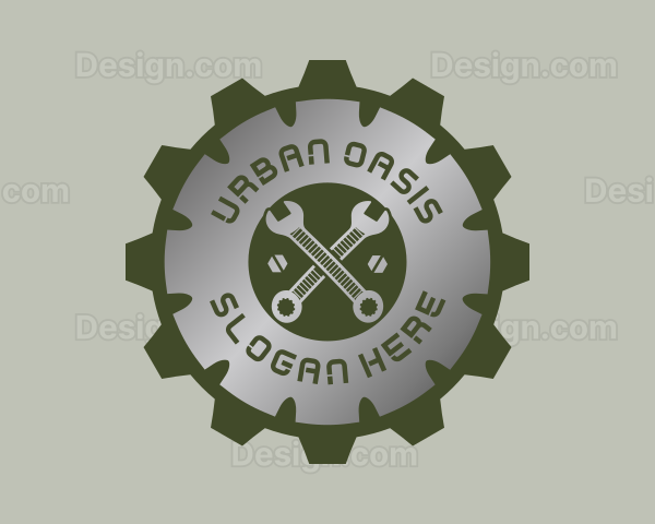 Metallic Gear Wrench Mechanic Logo