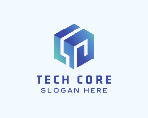 Blue Tech 3D Cube logo design