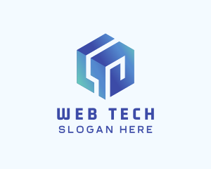 Blue Tech 3D Cube logo design